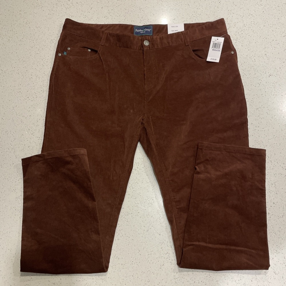 NWT Paisley &‎ Gray Downing Slim Fit Brown Corduroy Dress Pants Men's Size 42/32